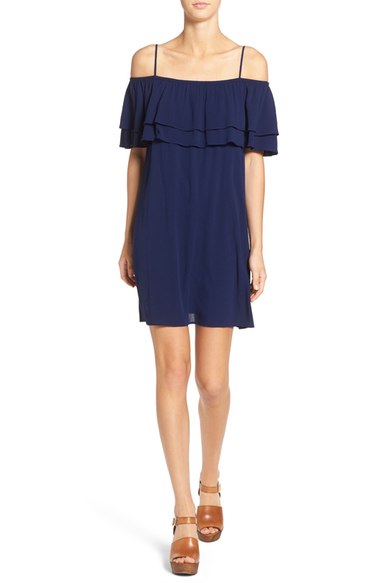 One Clothing Ruffle Off the Shoulder Swing Dress Navy Blue swing dresses summer 2016