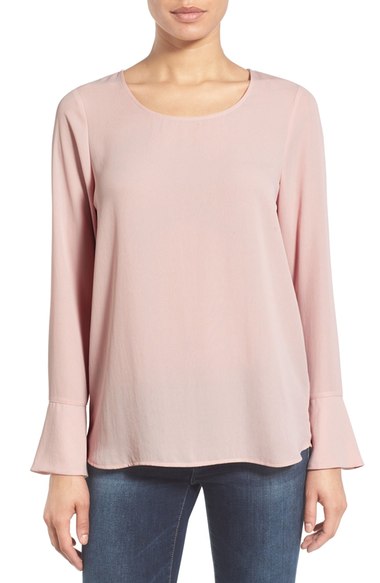 Pleione Bell Cuff High/Low Blouse Pink Smoke Nordstrom anniversary sale women's fashion under $100