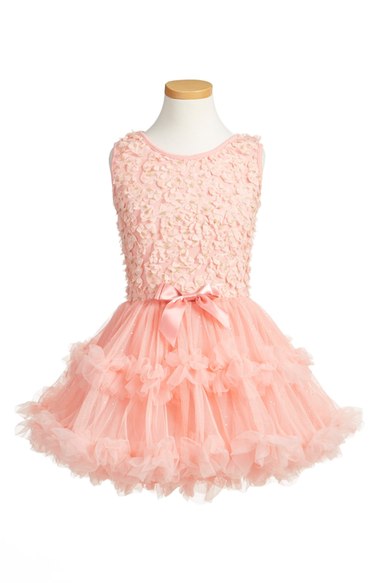 Popatu Floral Appliqué Tutu Dress (Toddler Girls & Little Girls) Peach dresses for toddler girls back to school preschool