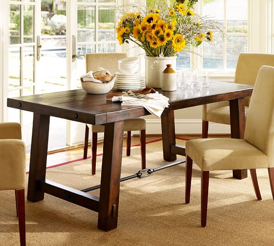 Pottery Barn BENCHWRIGHT FIXED DINING TABLE Rustic Mahogany Stain pottery barn dining furniture sale