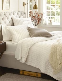 candace rose Pottery Barn CHESTERFIELD UPHOLSTERED BED & HEADBOARD pottery barn best selling upholstered beds sale candie anderson