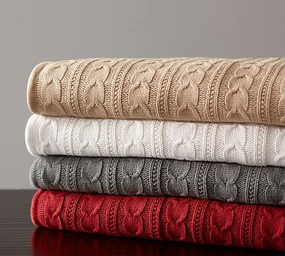 Pottery Barn COZY CABLE KNIT THROW pottery barn throw blankets sale 30% off free shipping