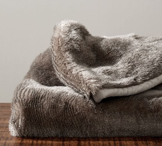 Pottery Barn FAUX FUR THROW - CHINCHILLA pottery barn throw blankets sale 