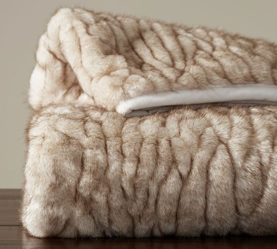 Pottery Barn GATHERED FAUX FUR THROW - IVORY TIPPED pottery barn throw blankets sale summer 2016