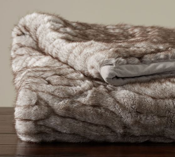 Pottery Barn GATHERED FAUX FUR THROW - TAUPE pottery barn throw blanket sale