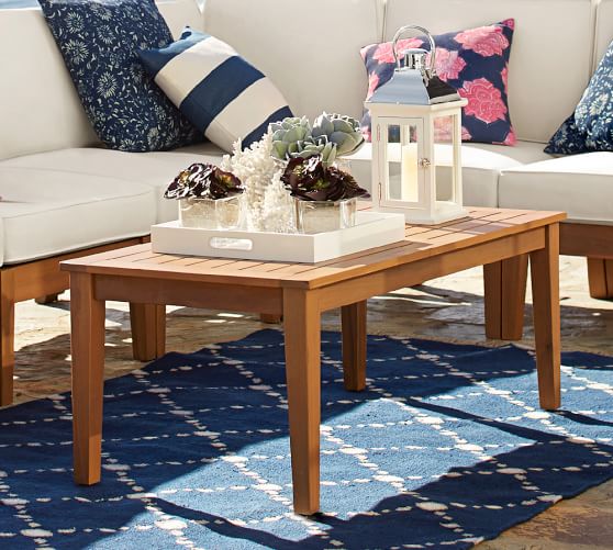 Pottery Barn HAMPSTEAD TEAK RECTANGULAR COFFEE TABLE - HONEY pottery barn end of summer sale pottery barn end of season sale