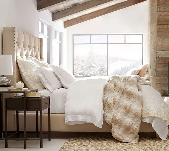 Pottery Barn HARPER UPHOLSTERED TUFTED TALL BED & HEADBOARD pottery barn buy more save more sale