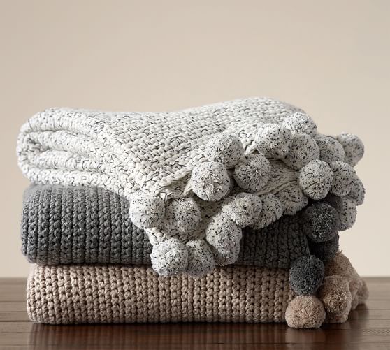 Pottery Barn POM POM CROCHET KNIT THROW pottery barn throw blankets sale
