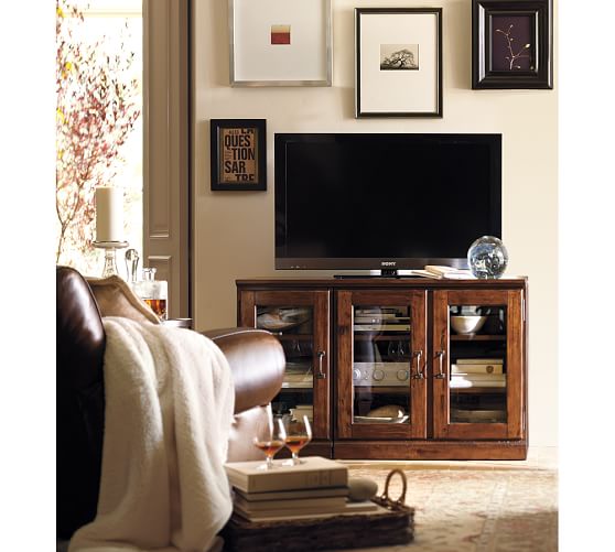 Pottery Barn PRINTER'S GLASS CABINET MEDIA STAND pottery barn end of season sale 