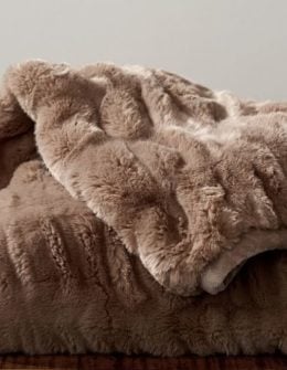 Pottery Barn RUCHED FAUX FUR THROW - TAUPE pottery barn throw blankets sale