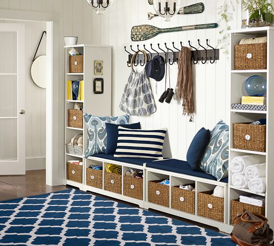 Pottery Barn SAMANTHA 4-PIECE BENCH & BOOKCASE ENTRYWAY SET Antique White pottery barn labor day sale