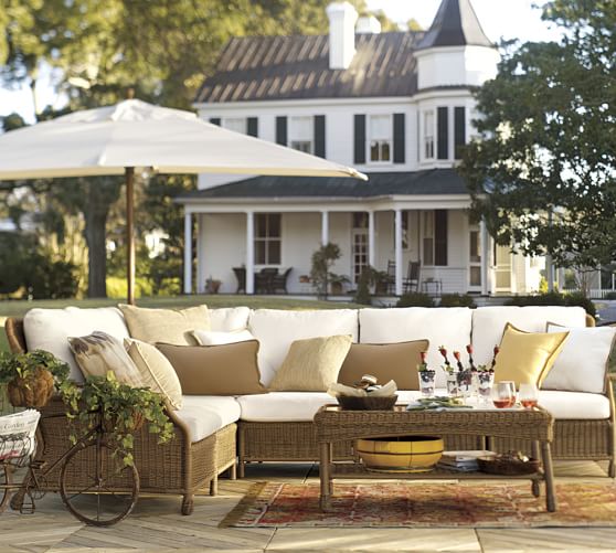 Pottery Barn SAYBROOK ALL-WEATHER WICKER SECTIONAL SET pottery barn end of season sale pottery barn end of summer sale
