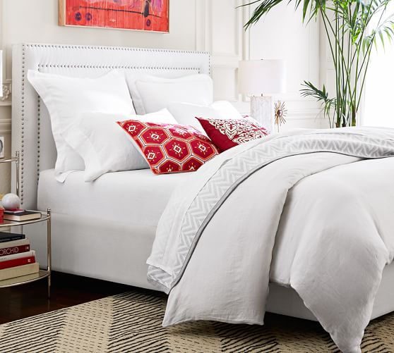 Pottery Barn TAMSEN SQUARE UPHOLSTERED BED & HEADBOARD sale candie anderson blog 