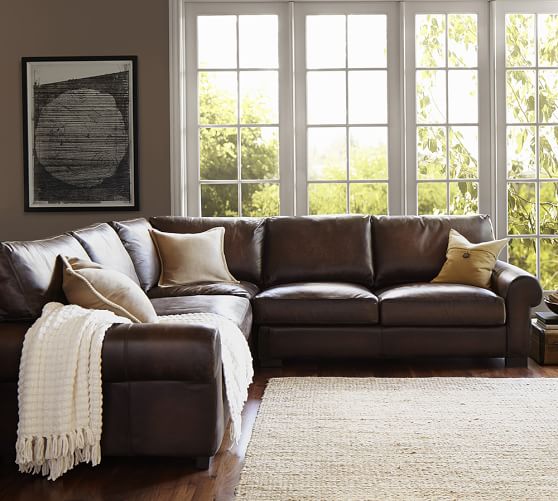 Pottery Barn TURNER ROLL ARM LEATHER 3-PIECE L-SHAPED SECTIONAL pottery barn buy more save more sale