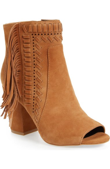 Candace Rose Rebecca Minkoff 'Iris' Open Toe Fringe Bootie (Women) Butterscotch Suede Candie Anderson Fashion Blogger