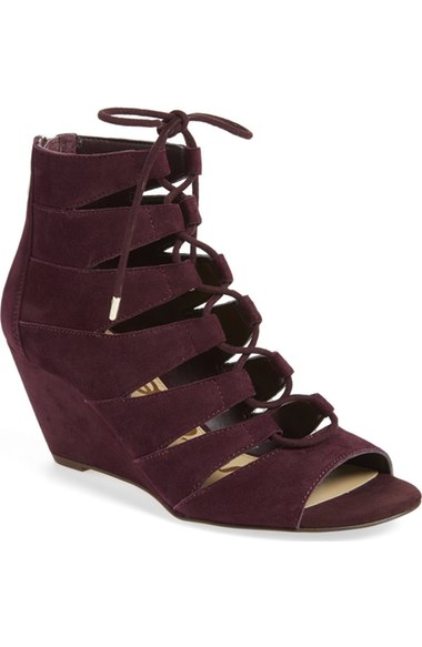 Sam Edelman 'Santina' Lace-Up Wedge Sandal (Women) Port Wine Suede wedge sandals fall 2016