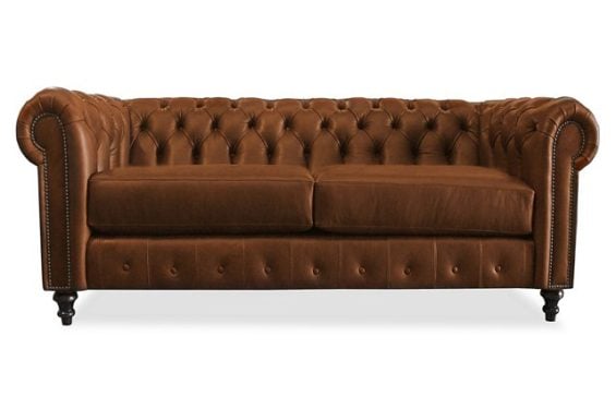  Saretta 72" Tufted Leather Sofa, Caramel Nailhead Trim One Kings Lane furniture warehouse sale candace rose