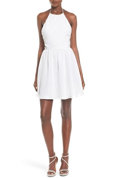 Steppin Out Embellished Halter Skater Dress White summer wedding guest