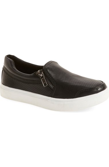 Steve Madden 'Jellias' Slip-On Sneaker (Little Kid & Big Kid) Black Faux Leather back to school shoes for little girls