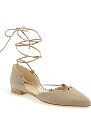 Stuart Weitzman 'Tyler' Wraparound Lace Flat (Women) (Nordstrom Exclusive) Haze Suede Nordstrom