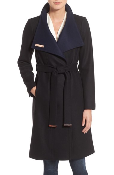 Ted Baker London Two-Tone Wool Blend Wrap Coat Black Nordstrom anniversary sale women's fashion under $500