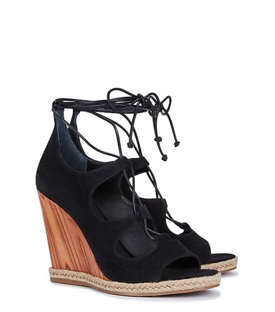 candace rose Tory Burch RAYA LACE-UP WEDGE SANDALS Black tory burch private sale candie anderson