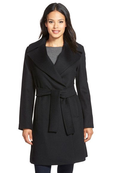 Trina Turk 'Violet' Wool Blend Wrap Coat (Regular & Petite) Black Nordstrom anniversary sale women's fashion under $500