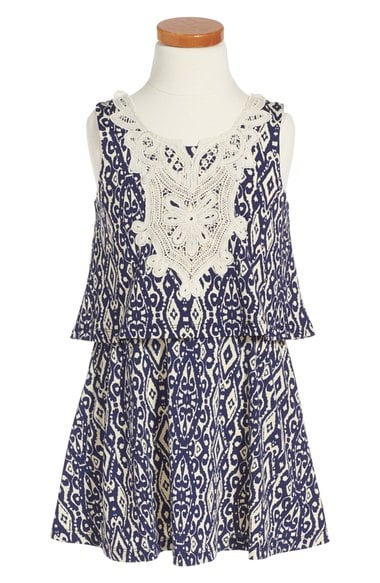 Truly Me Crochet Popover Print Dress (Toddler Girls & Little Girls) Ivory Multi