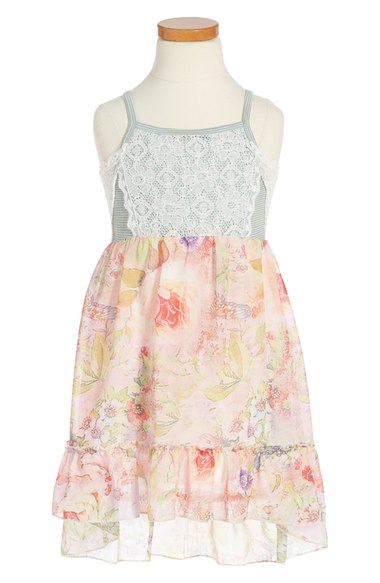 Truly Me Lace & Floral Print High/Low Dress (Toddler Girls & Little Girls) Pink Multi dresses for toddler girls back to school 2016