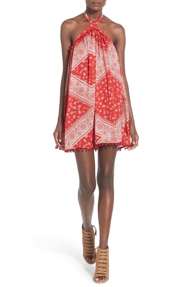 Tularosa 'Holden' Halter Trapeze Dress Cherry Scarf Bandana Print Pom Pom Accent swing dresses summer 2016