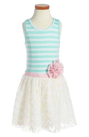 Twirls & Twigs Stripe & Floral Tulle Dress (Toddler Girls, Little Girls & Big Girls) Mint Green dresses for toddler girls back to school