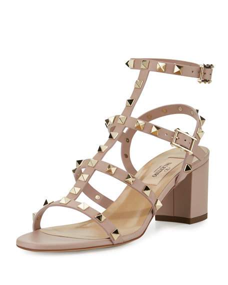 Valentino Rockstud Leather City Sandal Poudre  block heel sandals summer 2016