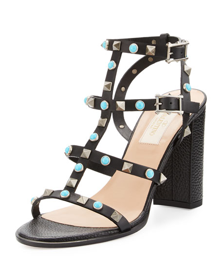 Valentino Rockstud Rolling 90mm City Sandal Nero block heel sandals summer 2016 trend