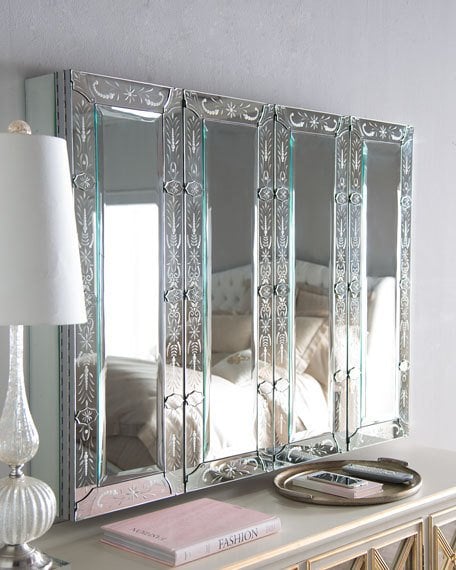 candace rose Venetian-Style Mirrored Flat-Screen-TV Wall Cabinet Neiman Marcus bedroom and bath sale candie anderson
