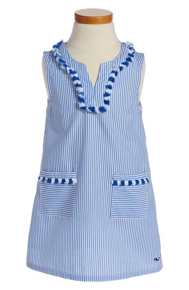 Vineyard Vines Stripe Fringe Trim Shift Dress (Toddler Girls & Little Girls) Spinnaker
