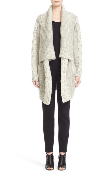 Yigal Azrouël Drape Front Merino Wool Blend Cardigan Oatmeal Nordstrom anniversary sale women's fashion under $500