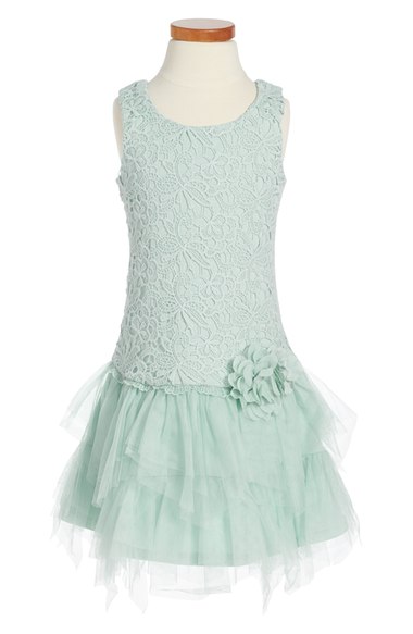Zunie 'Venise' Lace Drop Waist Dress (Toddler Girls, Little Girls & Big Girls) Mint Green tulle dresses for toddler girls preschool first day