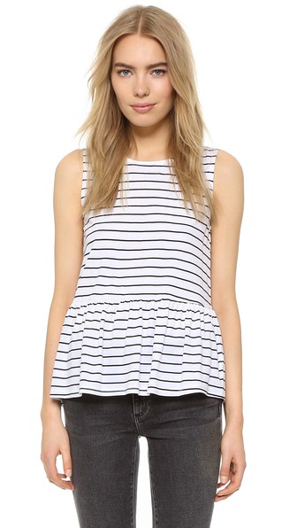 cupcakes and cashmere Horizon Stripe Top with Ruffle White Black Stripe Shopbop end of season sale summer