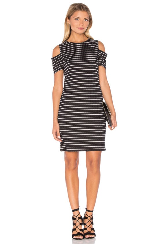 1. STATE Cold Shoulder Dress Rich Black Stripe cold shoulder dresses fall wedding guest 