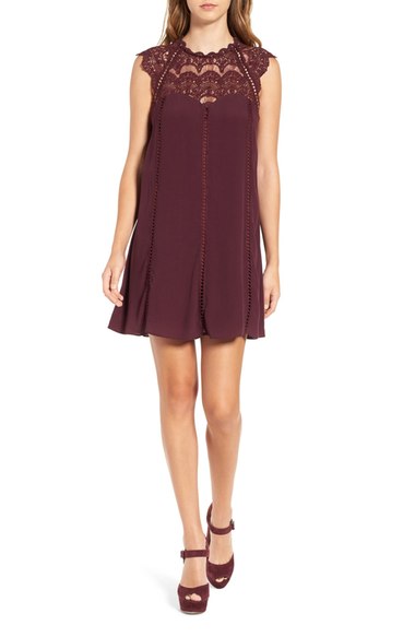 4SI3NNA Lace Yoke Shift Dress Burgundy lace dresses fall wedding guest