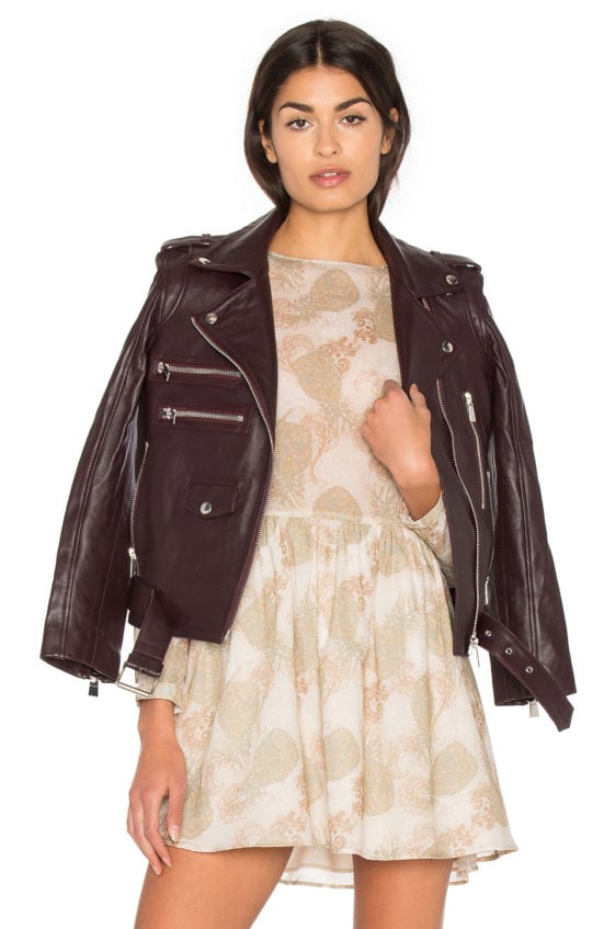 ANINE BING Biker Leather Jacket Burgundy Silver leather moto jackets fall 2016
