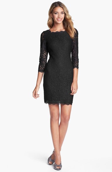 Adrianna Papell Lace Overlay Sheath Dress (Regular & Petite) Black lace dresses fall wedding guest season