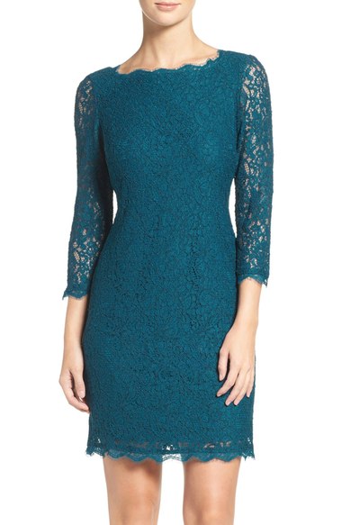 Adrianna Papell Lace Overlay Sheath Dress Regular Petite Deep Turquoise lace dresses fall wedding guest season