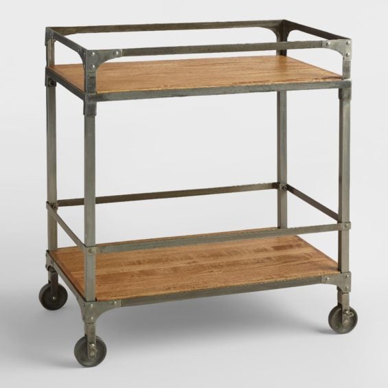 Aiden Industrial Metal Mango Wood Bar Cart bar carts under $200