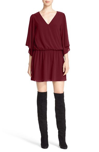 Alice + Olivia 'Lyla' Wide Sleeve Blouson Dress Bordeaux bell sleeve dresses fall 2016