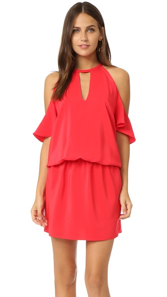 Amanda Uprichard Celia Cold Shoulder Dress Candy Apple cold shoulder dresses fall wedding guest 