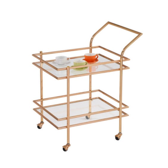 American Atelier Gold-framed Glass Shelf Rolling Cart bar carts under $200