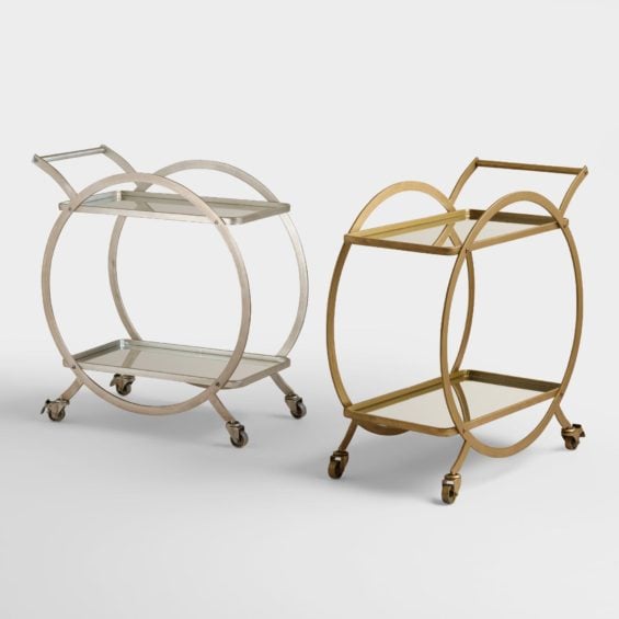 Asher 2-Tier Circular Rolling Bar Cart Gold Silver bar carts under $200