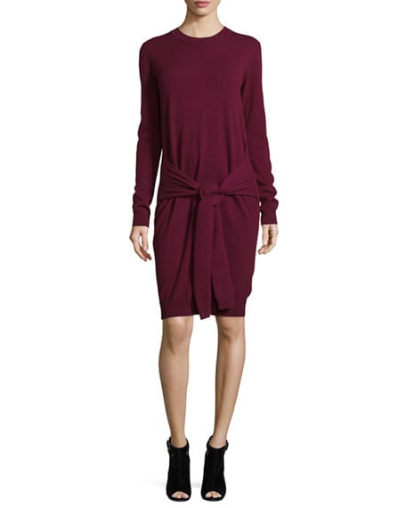 Autumn Cashmere Tie-Front Cashmere Sweaterdress Pinot