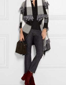 BURBERRY PRORSUM Fringed checked wool and cashmere-blend cardigan black ivory cashmere cardigans fall 2016